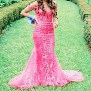 Elegant Pink Off-Shoulder Gown